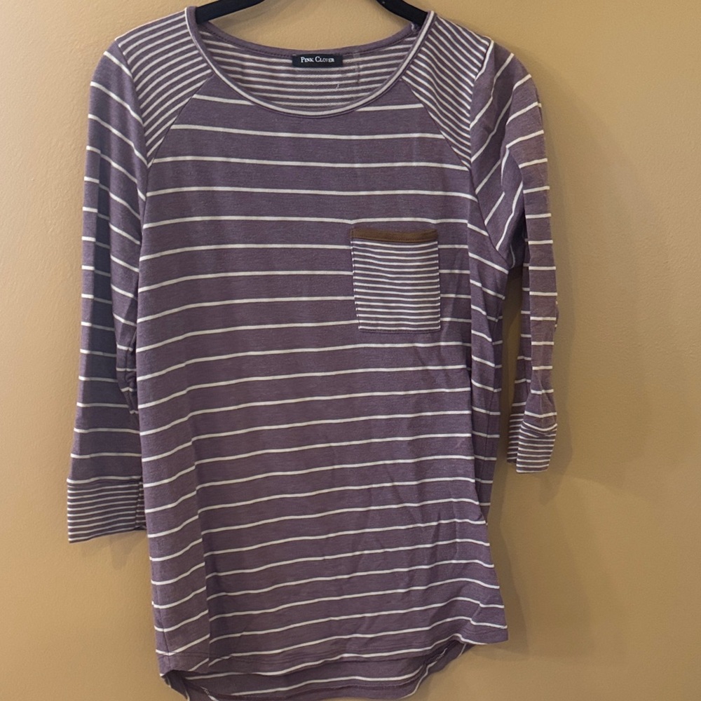 Pink Clover Lavender Striped Long Sleeve Tee